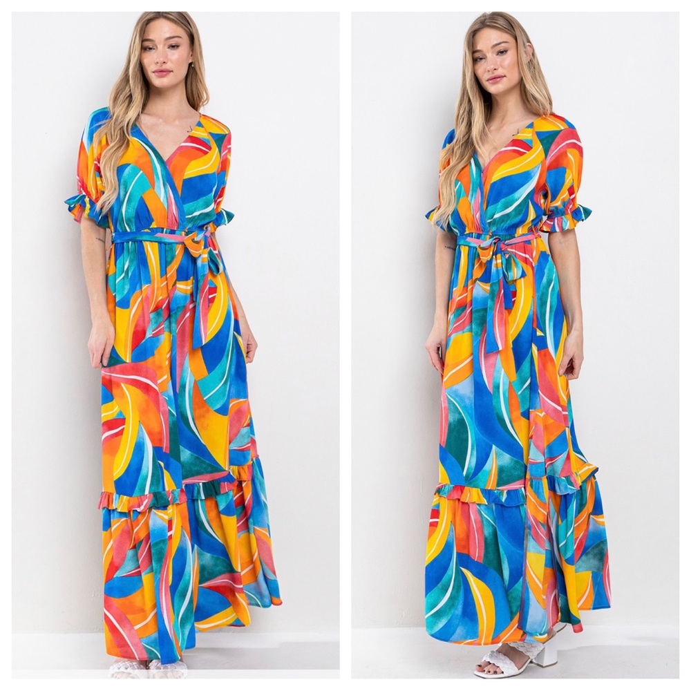 Ces Femme Multicolor Abstract Wrap Maxi Dress